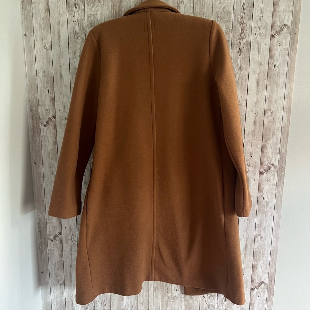 Zara Camel Open Front Pea Coat Medium - Picture 2 of 5